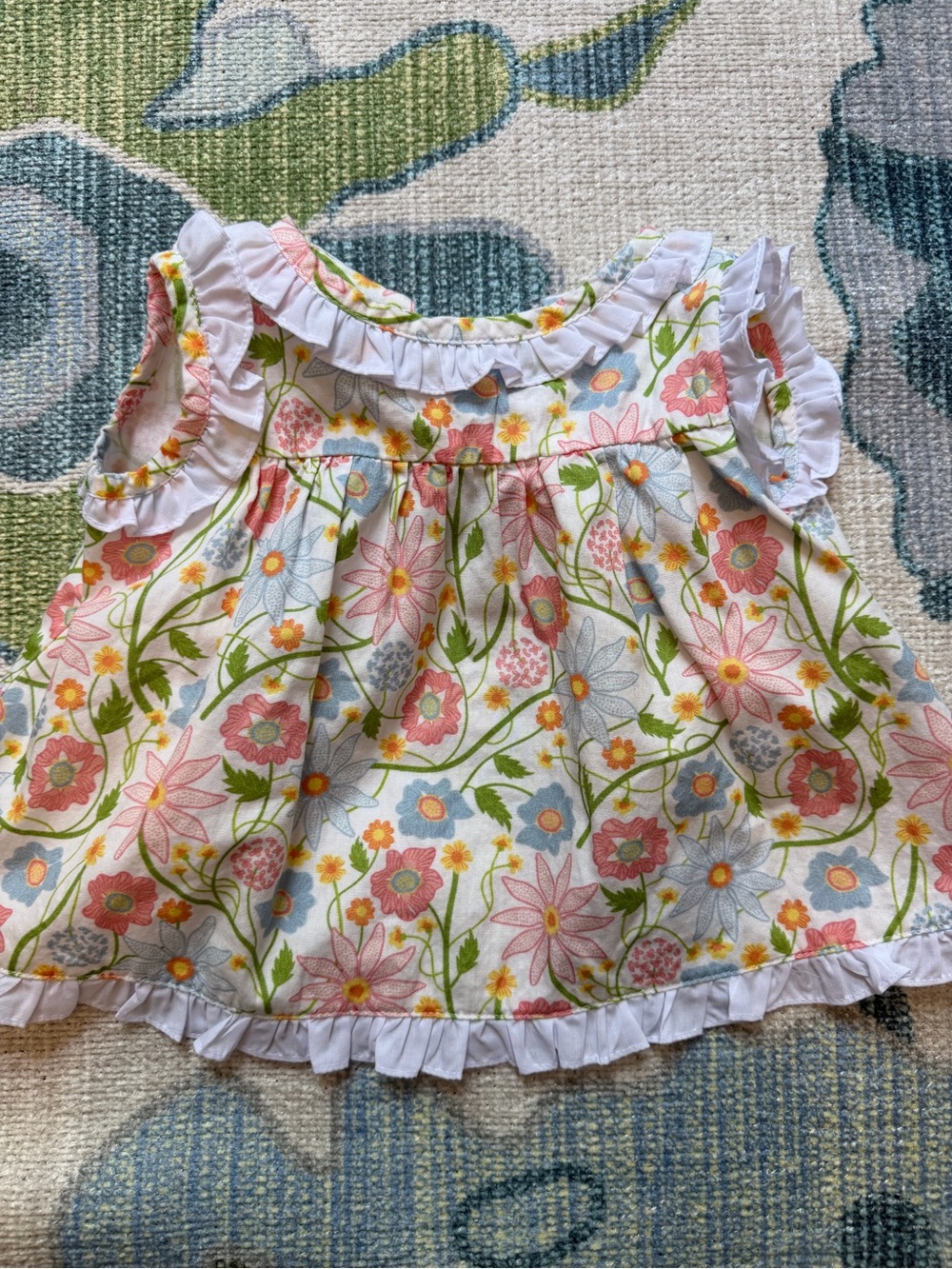 Floral Ruffle Baby Dress - Pink, Blue & Green